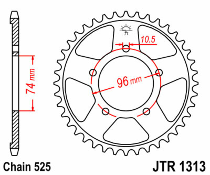 Corona JT SPROCKETS acero estándar 1313 - Paso 525
