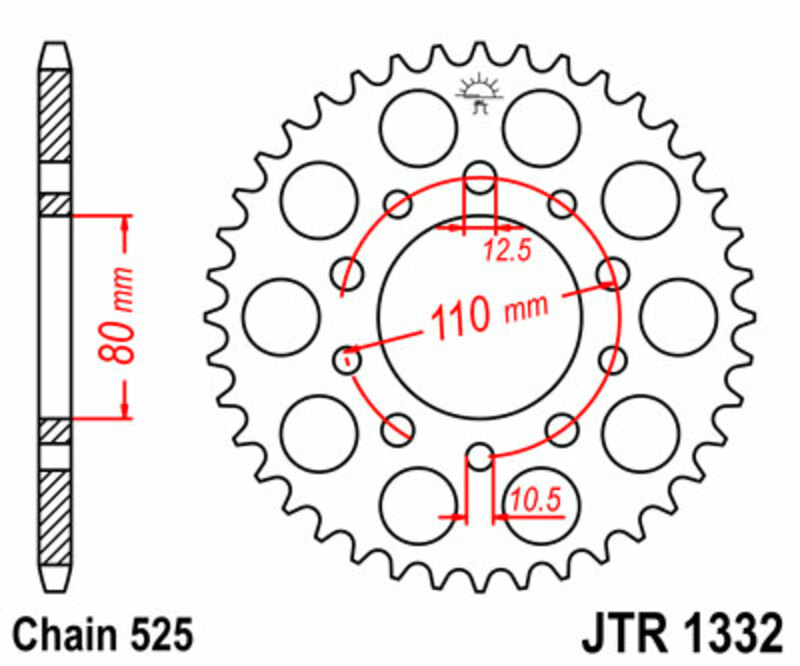 Corona JT SPROCKETS acero estándar 1332 - Paso 525