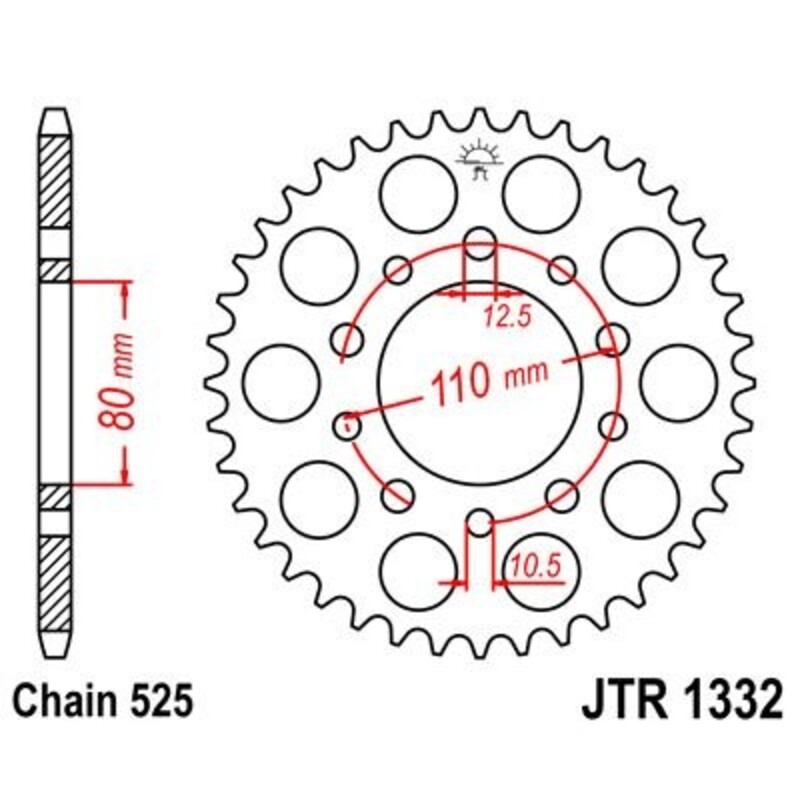 Corona JT 1332 de zinc negro con 45 dientes