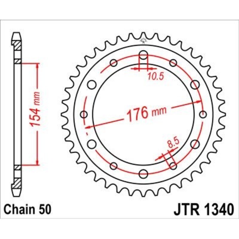 Corona JT 1340 de zinc negro con 44 dientes