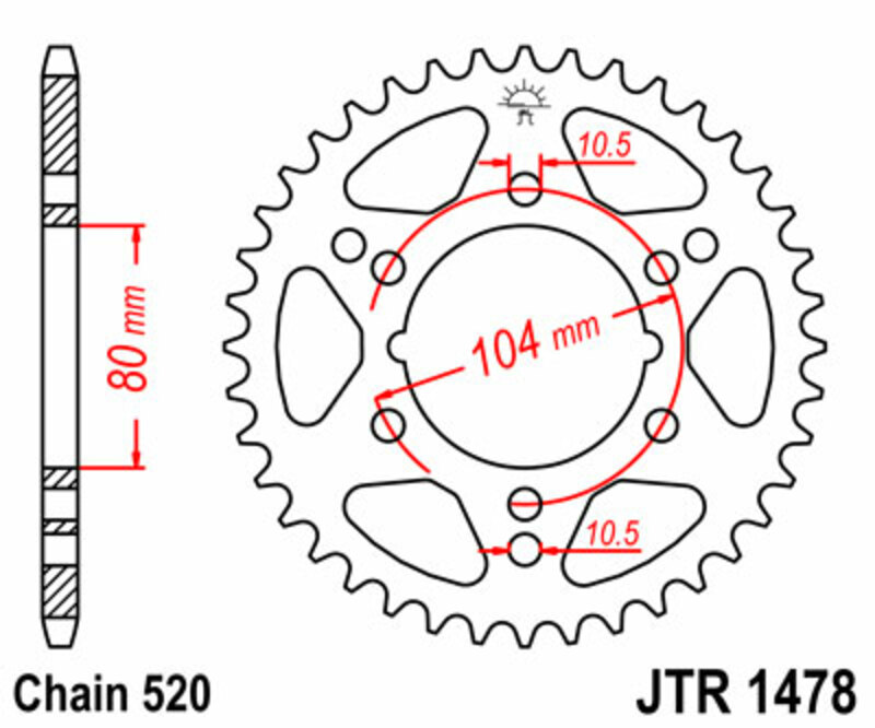 Corona JT SPROCKETS acero estándar 1478 - Paso 520