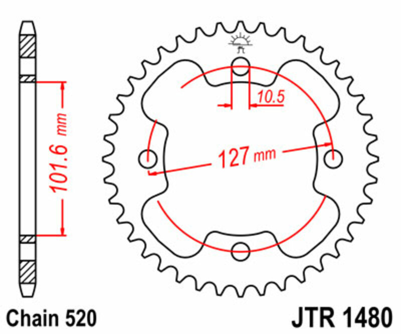 Corona JT SPROCKETS acero estándar 1480 - Paso 520