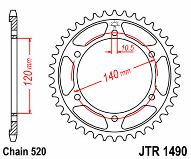 Corona JT SPROCKETS acero estándar 1490 - Paso 520