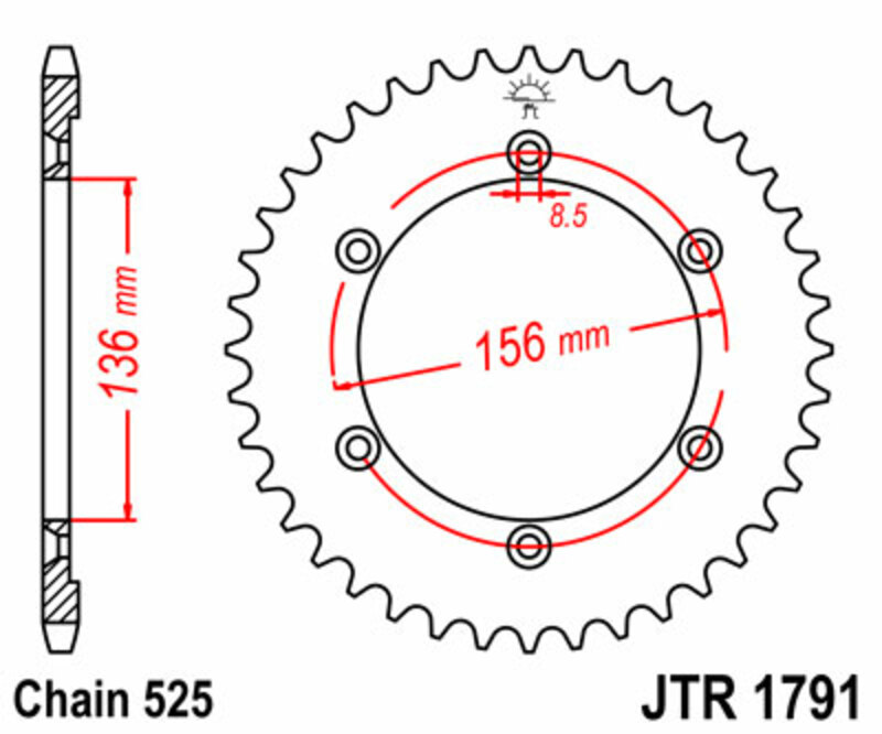 Corona JT SPROCKETS acero estándar 1791 - Paso 525
