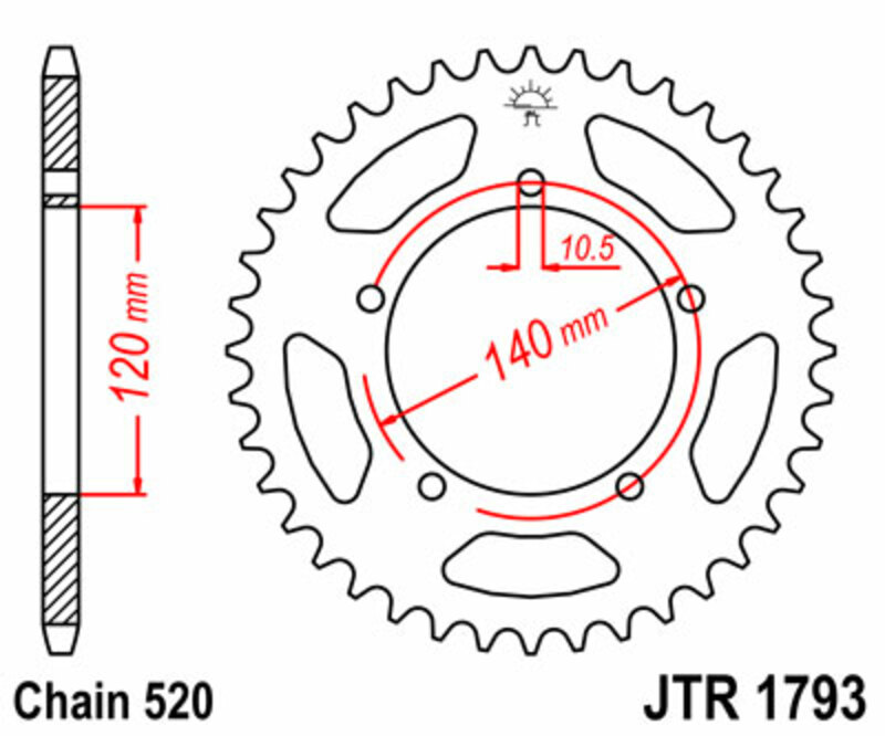 Corona JT SPROCKETS acero estándar 1793 - Paso 520