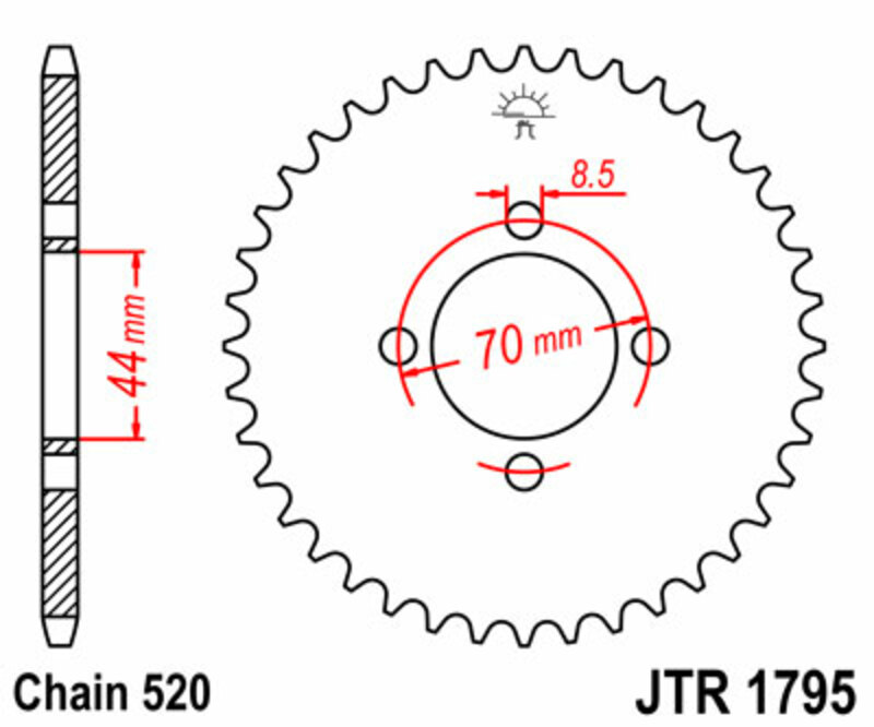 Corona JT SPROCKETS acero estándar 1795 - Paso 520