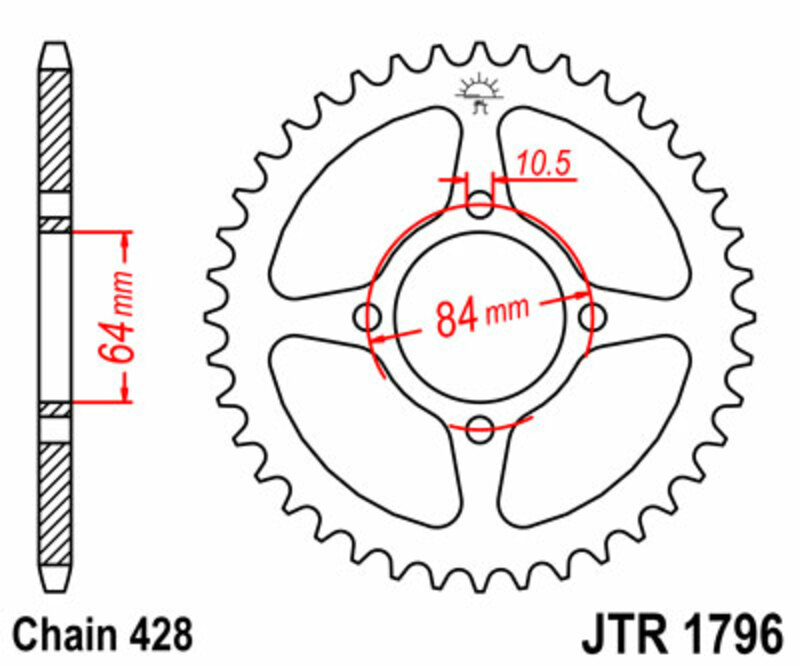 Corona JT SPROCKETS acero estándar 1796 - Paso 428