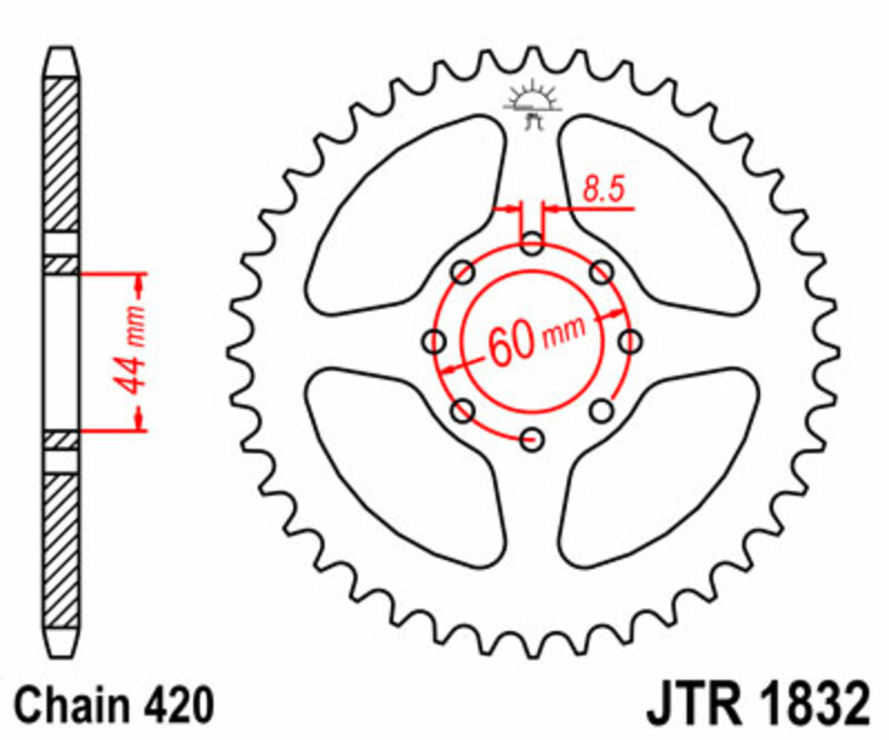 Corona JT SPROCKETS acero estándar 1832 - Paso 420