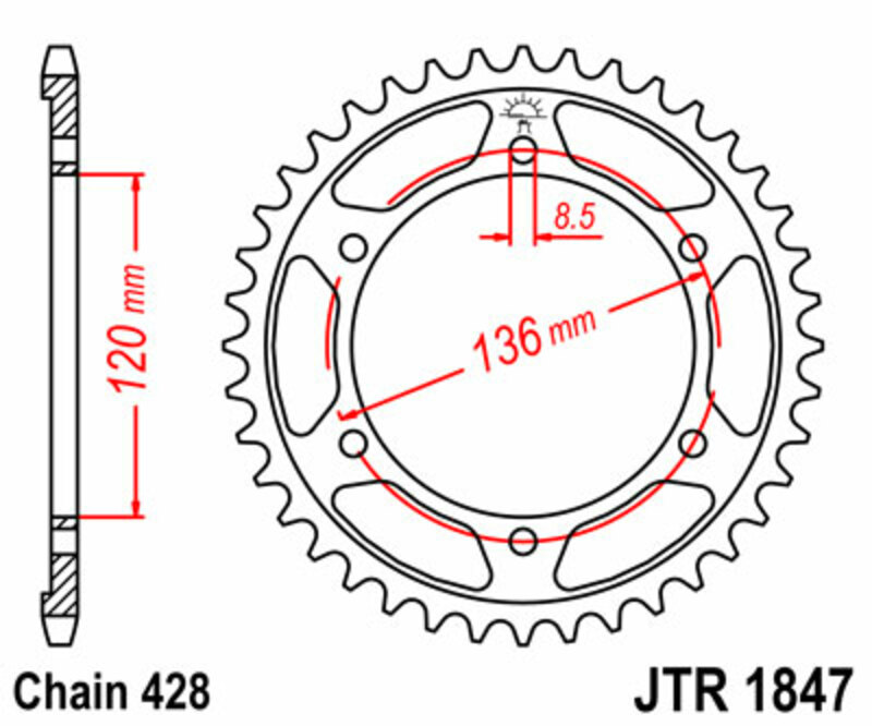 Corona JT SPROCKETS acero estándar 1847 - Paso 428