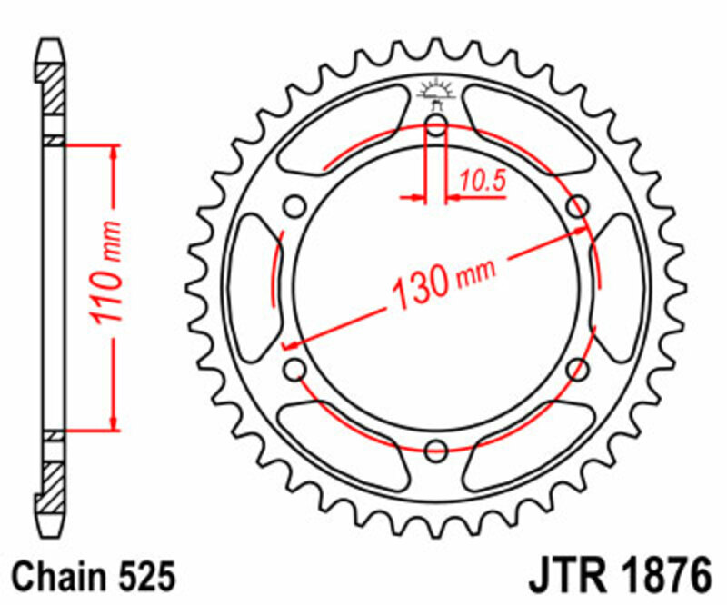 Corona JT SPROCKETS acero estándar 1876 - Paso 525