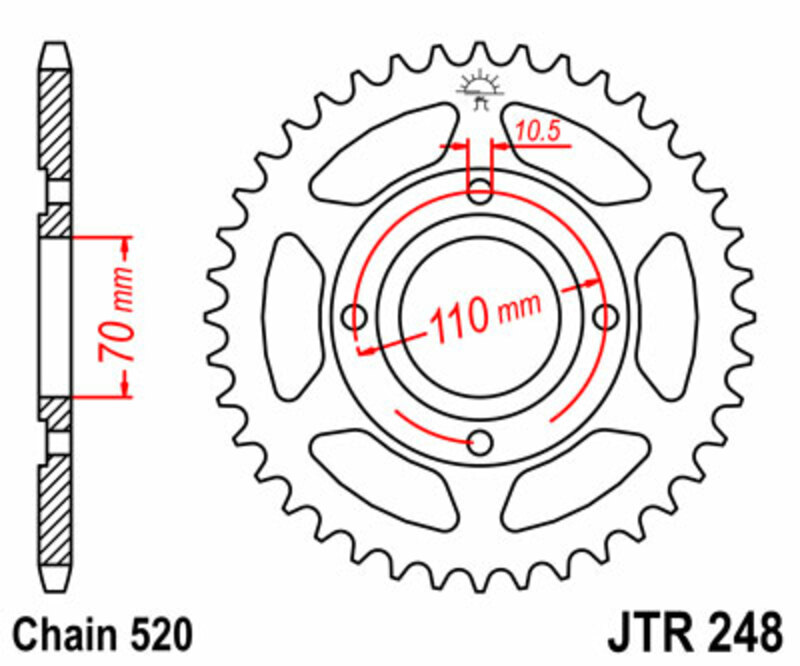 Corona JT SPROCKETS acero estándar 248 - Paso 520