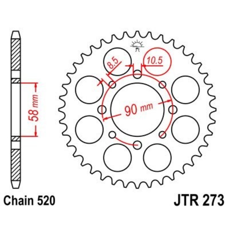 Corona JT 273 de acero con 42 dientes