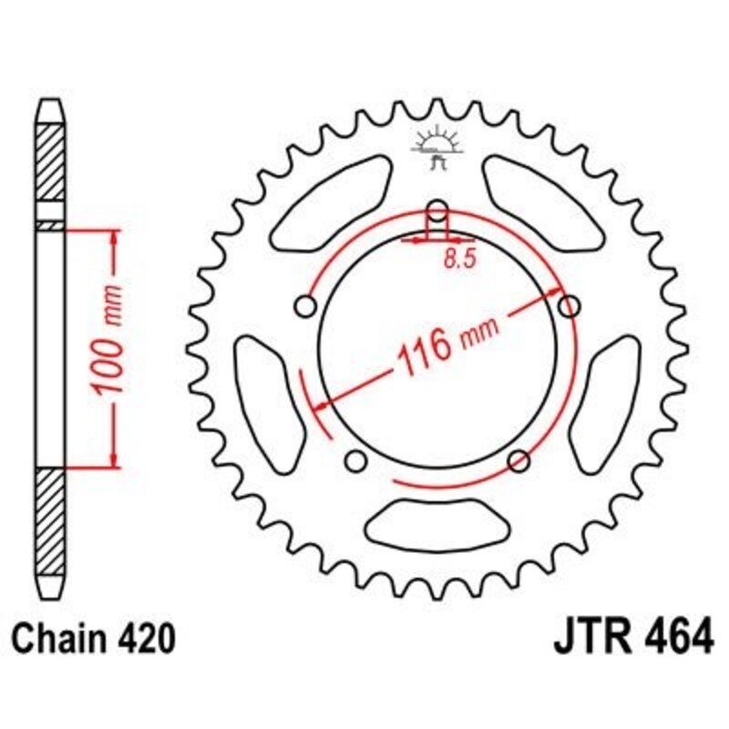 Corona JT 464 de acero con 44 dientes