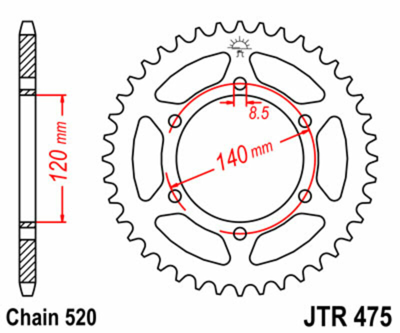 Corona JT SPROCKETS acero estándar 475 - Paso 520