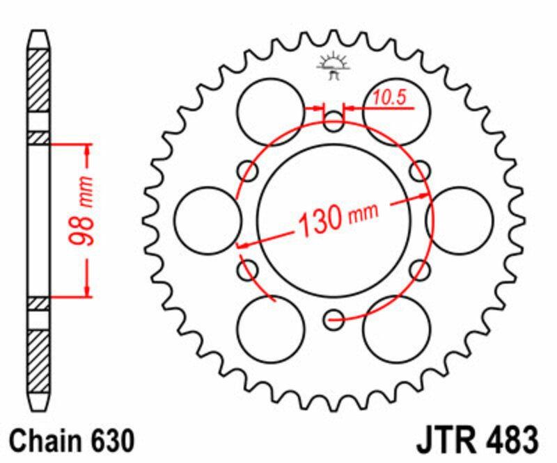 Corona JT SPROCKETS acero estándar 483 - Paso 630