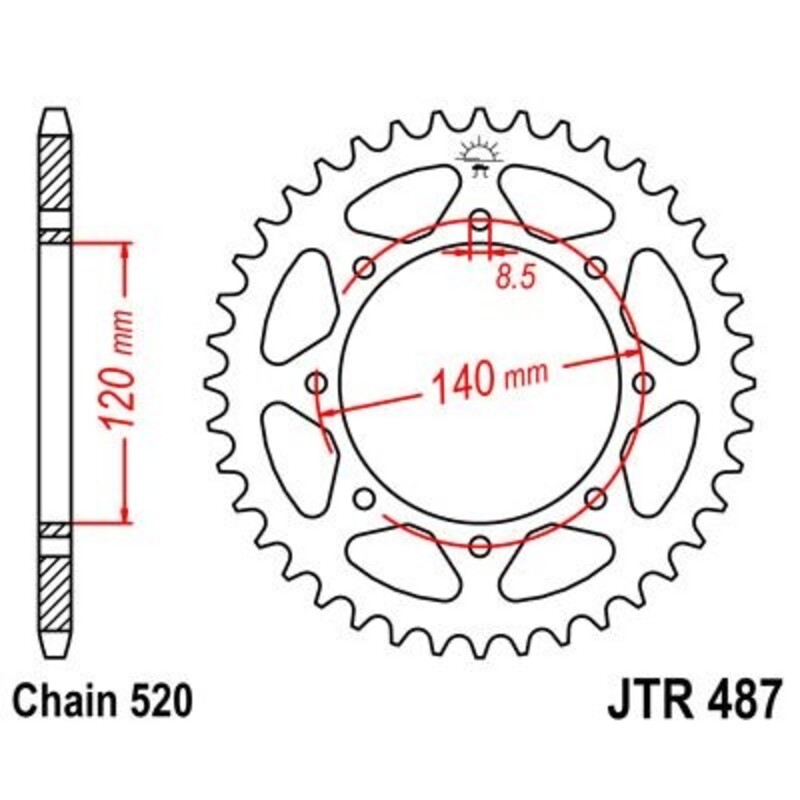Corona JT 487 de acero con 38 dientes