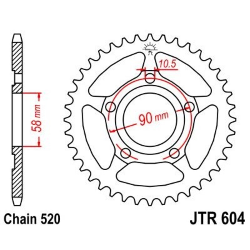 Corona JT 604 de acero con 44 dientes