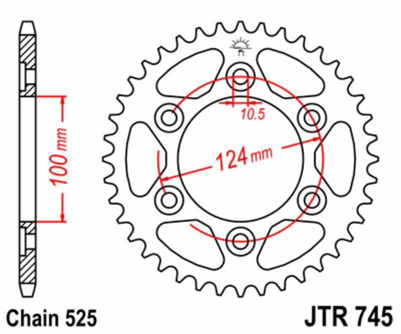 Corona JT SPROCKETS acero estándar 745 - Paso 525