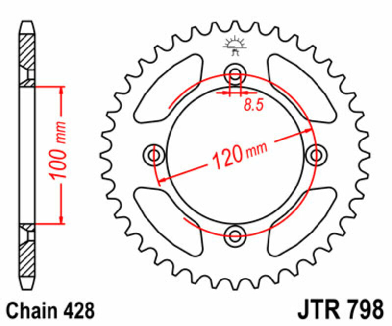 Corona JT 798 de acero con 47 dientes