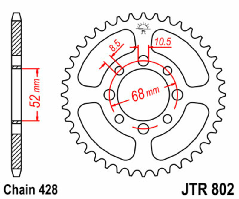 Corona JT SPROCKETS acero estándar 802 - Paso 428