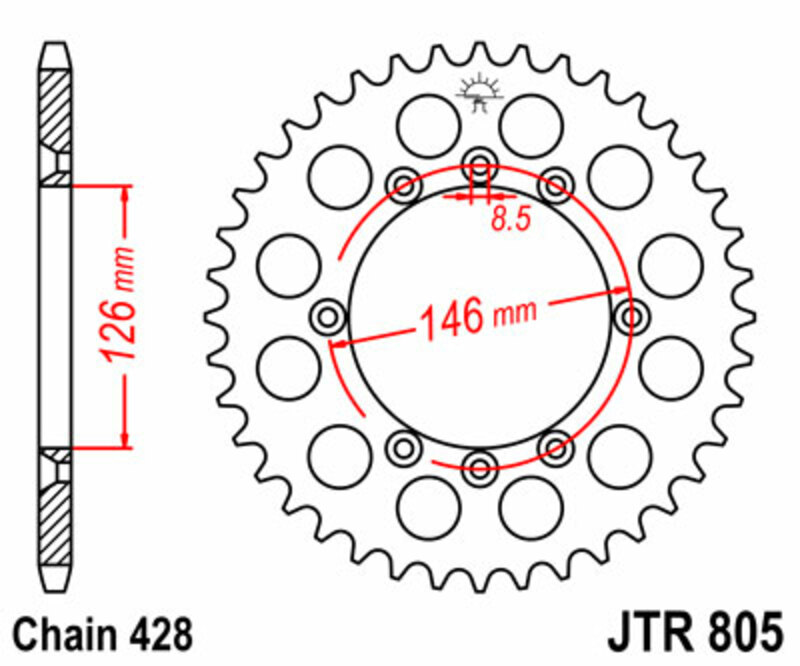 Corona JT SPROCKETS acero estándar 805 - Paso 428