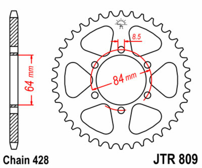 Corona JT SPROCKETS acero estándar 809 - Paso 428