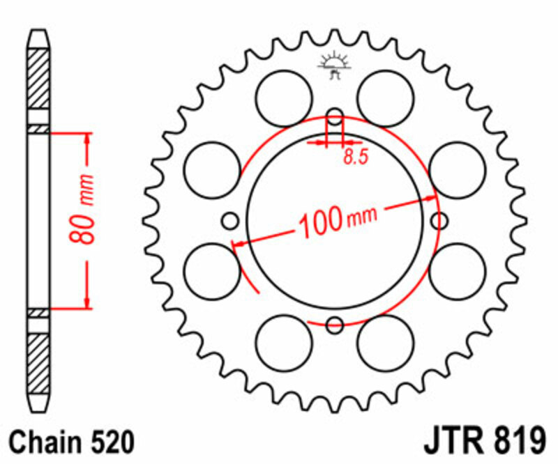 Corona JT SPROCKETS acero estándar 819 - Paso 520
