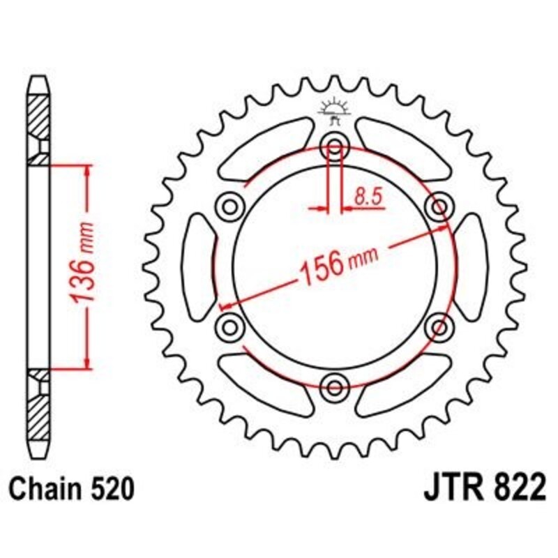 Corona JT 822 de acero con 49 dientes