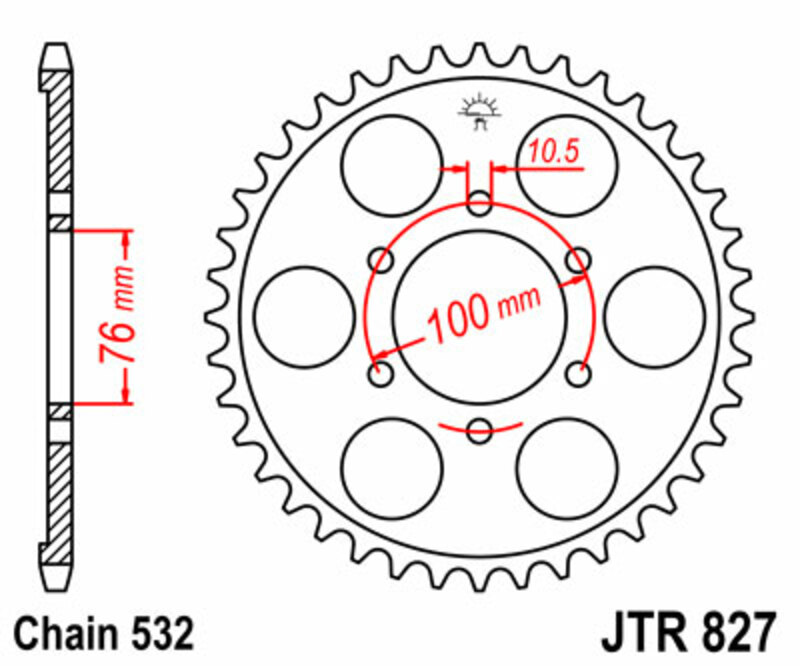 Corona JT SPROCKETS acero estándar 827 - Paso 520
