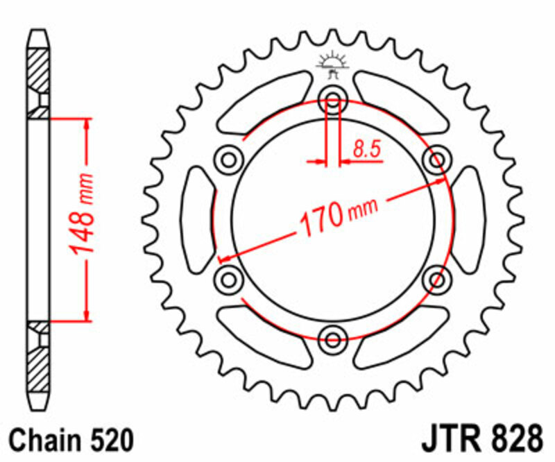 Corona JT SPROCKETS acero estándar 828 - Paso 520