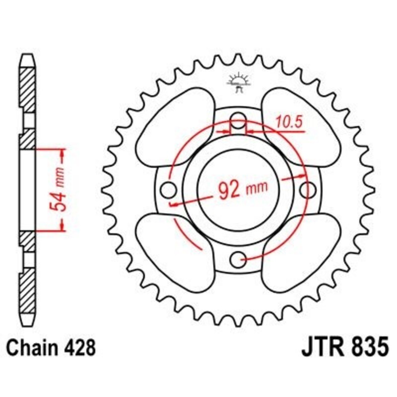 Corona JT 835 de acero con 44 dientes