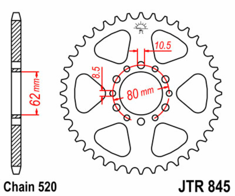 Corona JT SPROCKETS acero estándar 845 - Paso 520