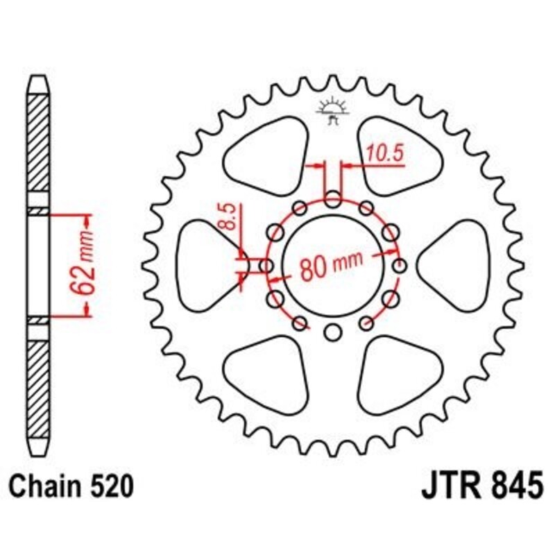 Corona JT 845 de acero con 49 dientes
