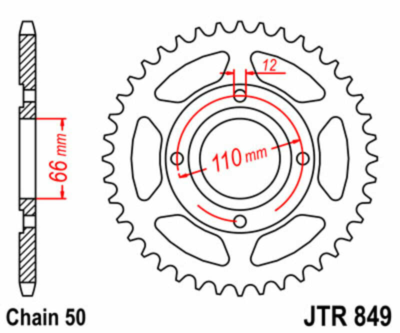 Corona JT SPROCKETS acero estándar 849 - Paso 530