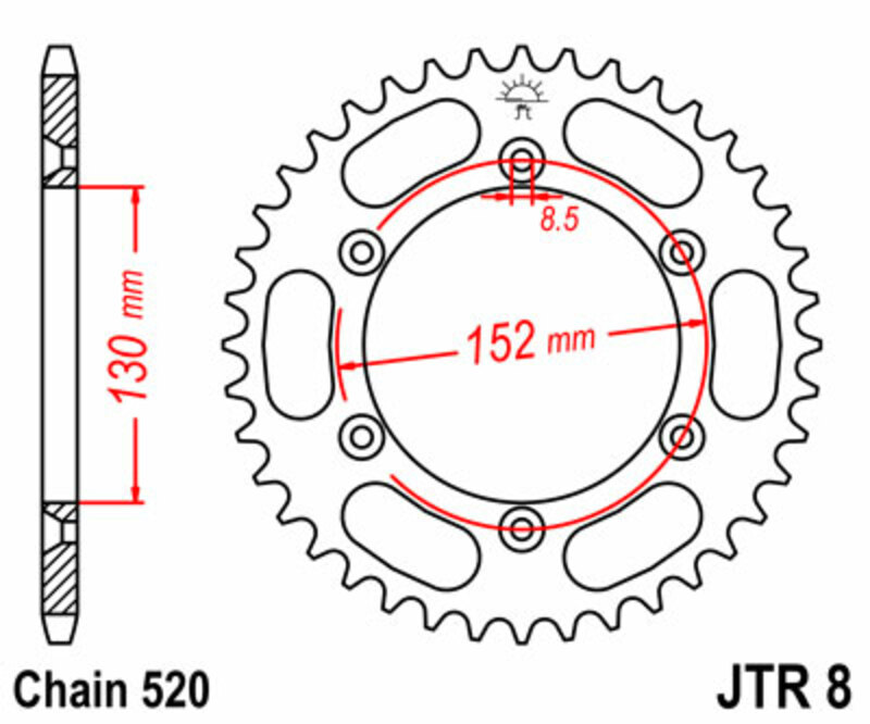 Corona JT SPROCKETS acero estándar 8 - Paso 520