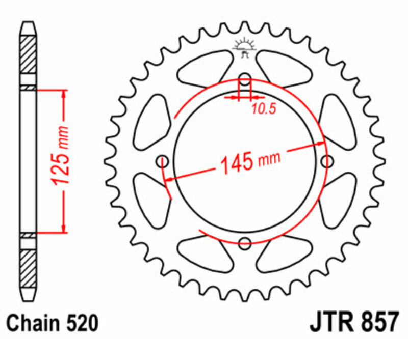 Corona JT SPROCKETS acero estándar 857 - Paso 520