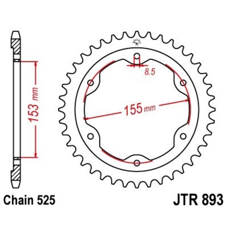 Corona JT 893 de zinc negro con 38 dientes